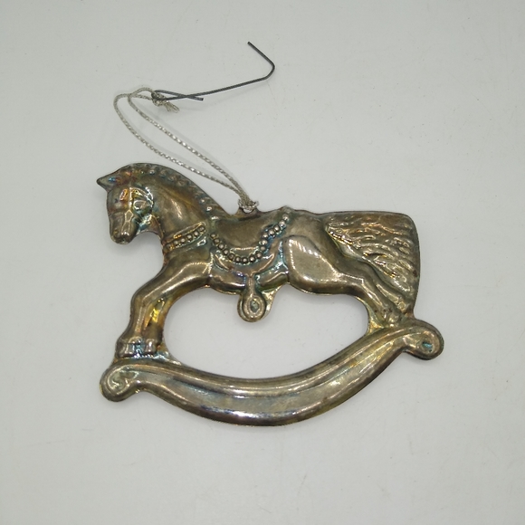 Rocking Horse Silver tone Christmas Tree Ornament Victorian Style Vintage - Picture 11 of 11